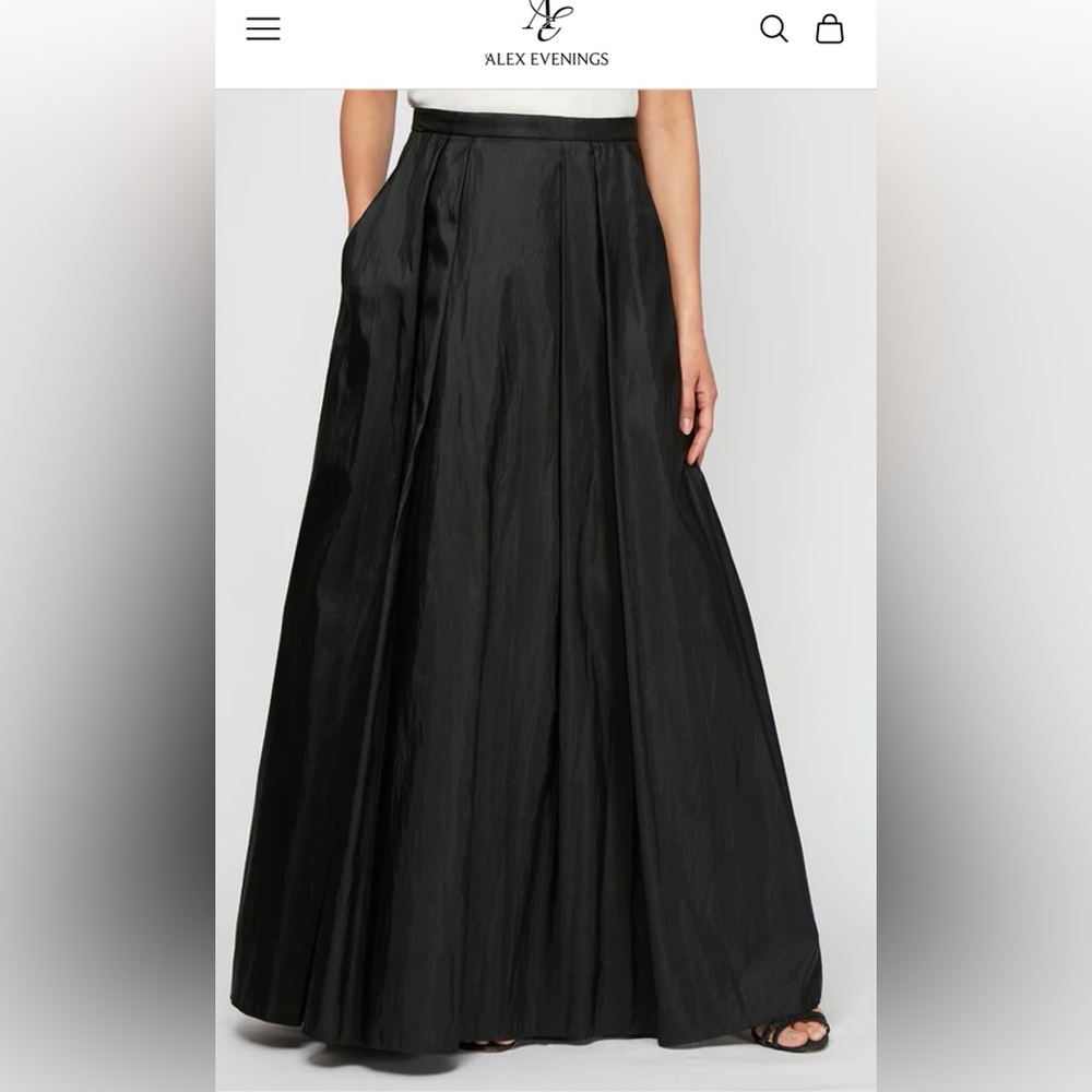 Alex Evenings Black Long Full Taffeta Skirt Size XL